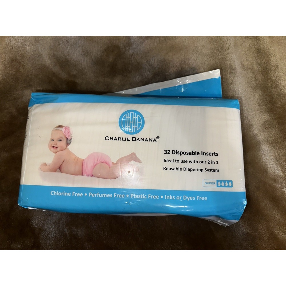 New Charlie Banana Disposable Diaper Inserts 32 insert liners Rayon Bamboo Super